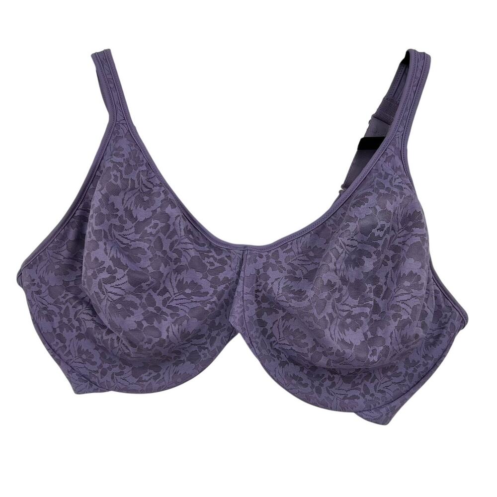 Bali Purple Floral Lace Passion For Comfort‎ Back Smoothing Wired Bra Women 42DD